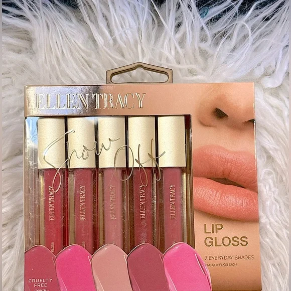 Ellen Tracy Lipgloss Set 5 piece ‘ SHOW OFF ‘ pink and mauve shades new in box - Picture 1 of 12